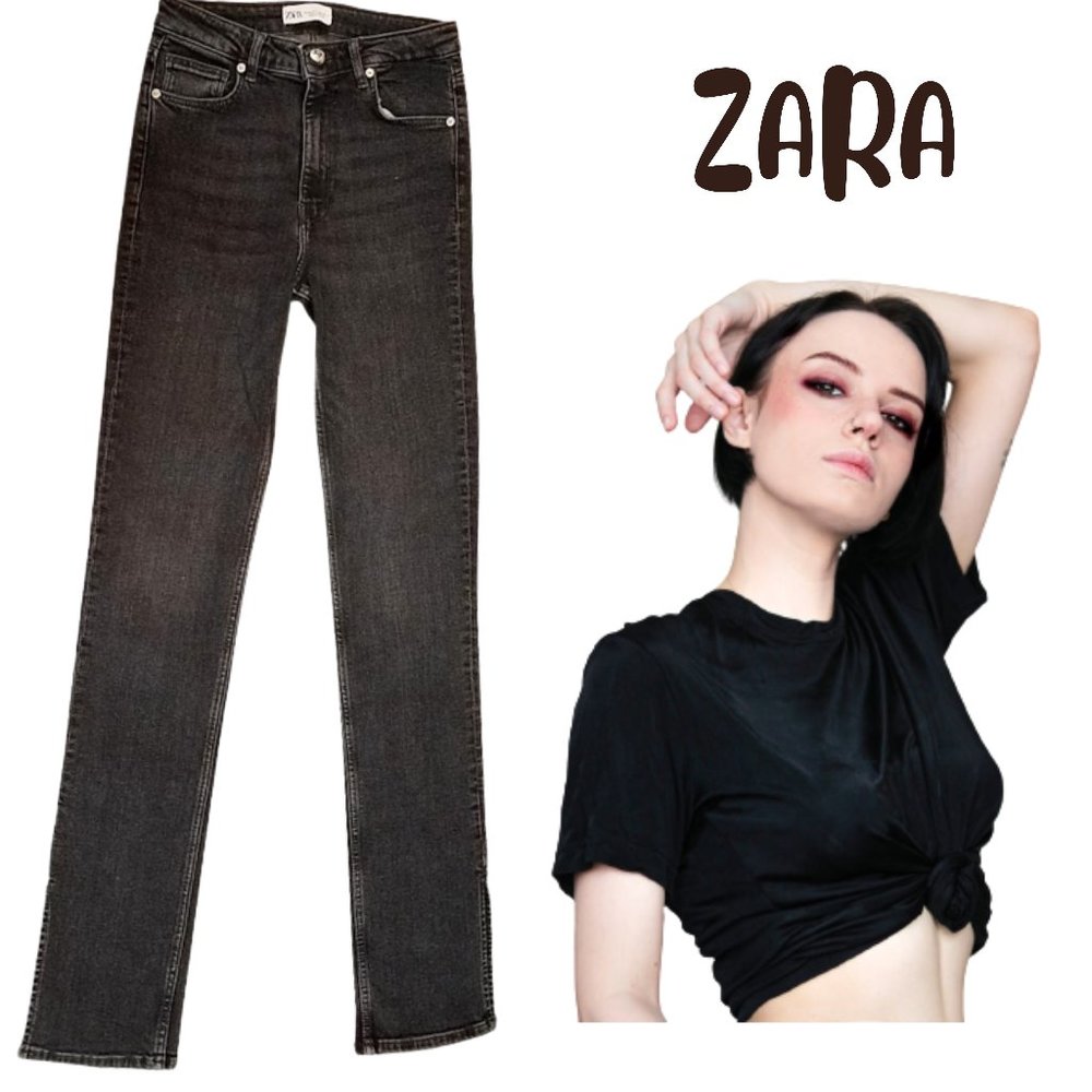 Zara High-Rise Straight Jeans - Washed Black
